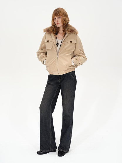 AFTADAWN Detachable Fur Collar Dual Wear Parka with Quilted Insulation