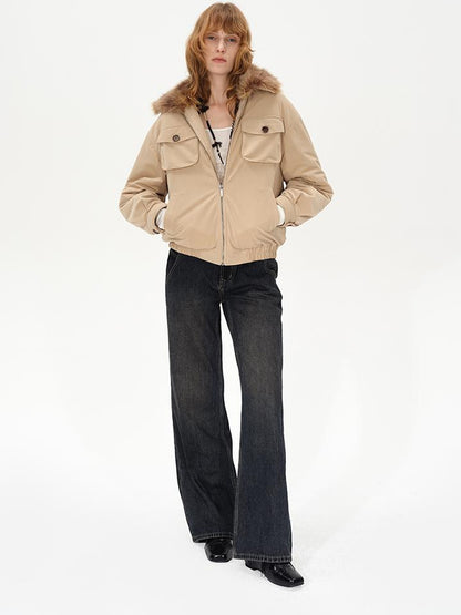 AFTADAWN Detachable Fur Collar Dual Wear Parka with Quilted Insulation