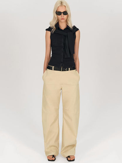 AFTADAWN Detachable Split Flap Wide Leg Trousers with Asymmetrical Draping