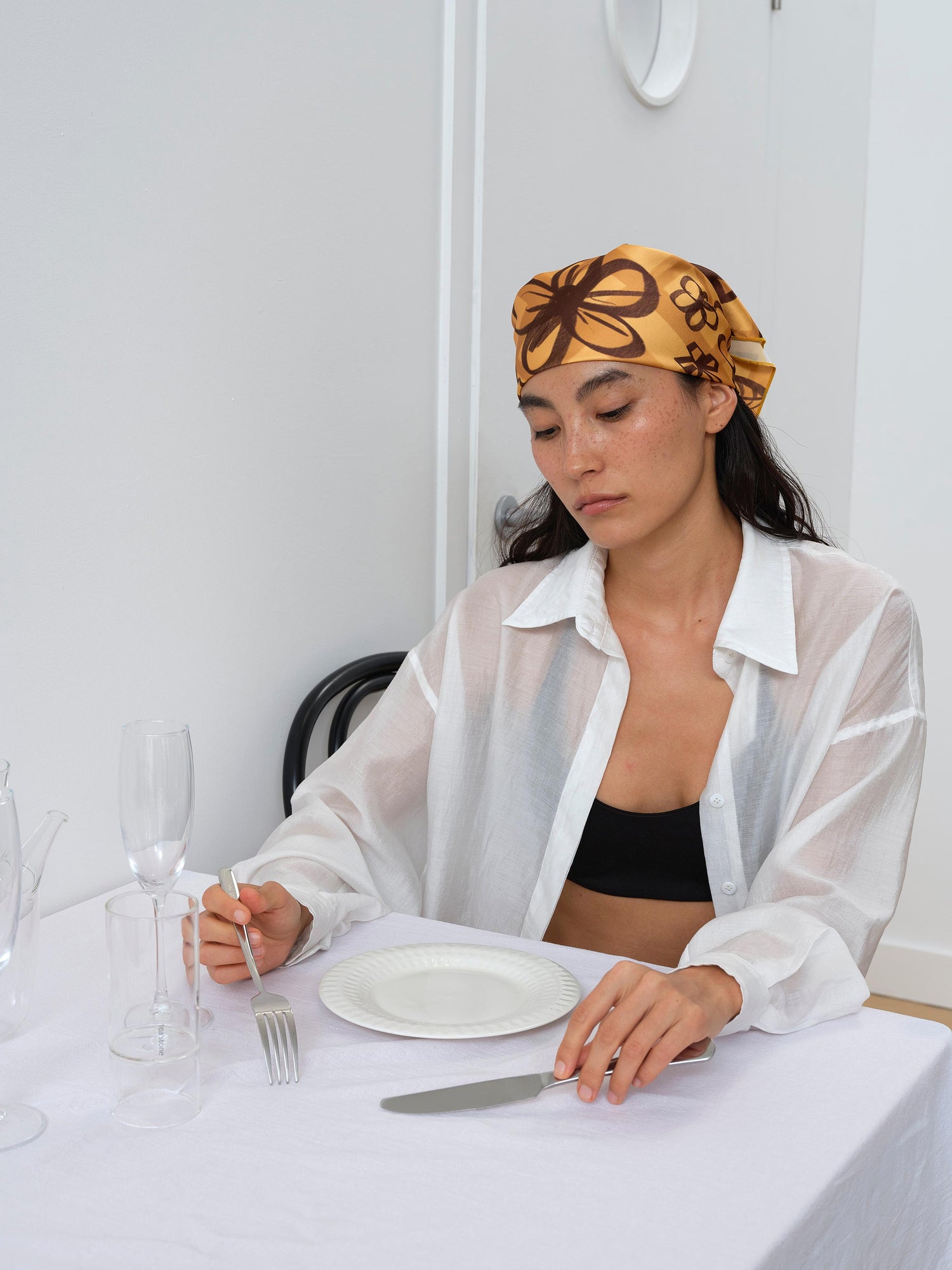 AFTADAWN Digital Print Lightweight Scarf With Playful Floral And Graffiti Patterns
