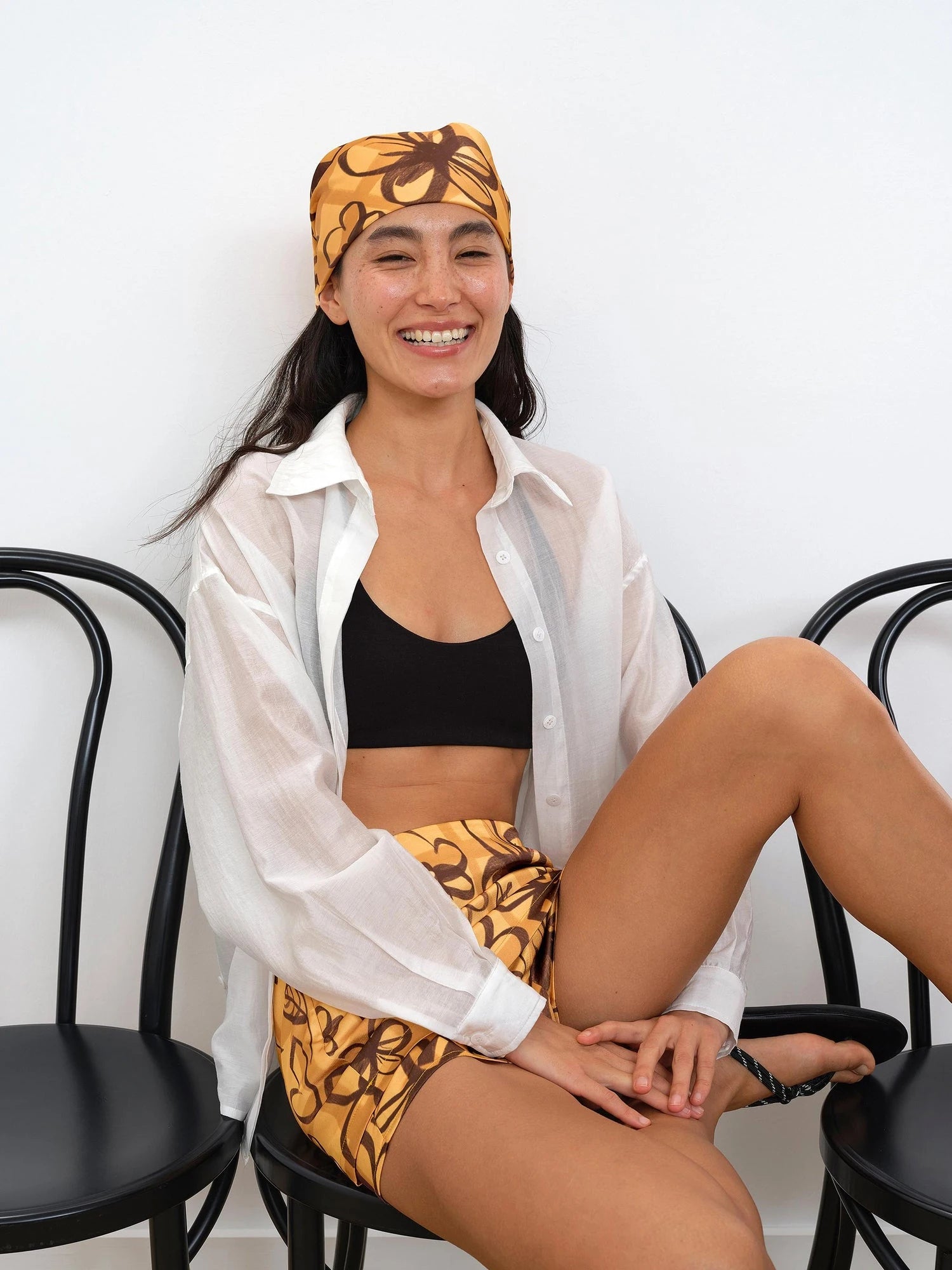 Digital Print Lightweight Scarf With Playful Floral And Graffiti Patterns