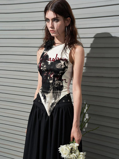 AFTADAWN Distressed Rose Hand Painted Camisole T-shirt