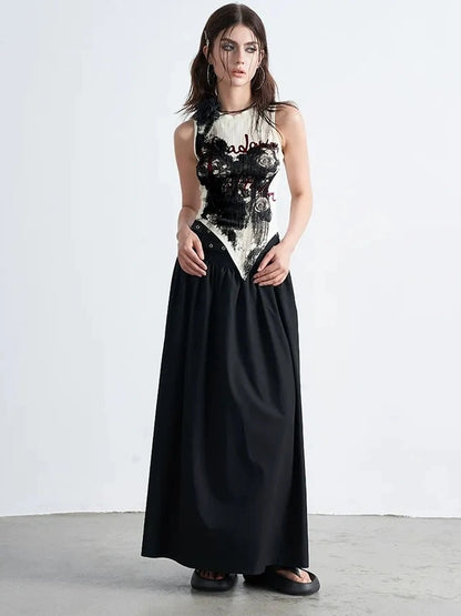 AFTADAWN Distressed Rose Hand Painted Camisole T-shirt