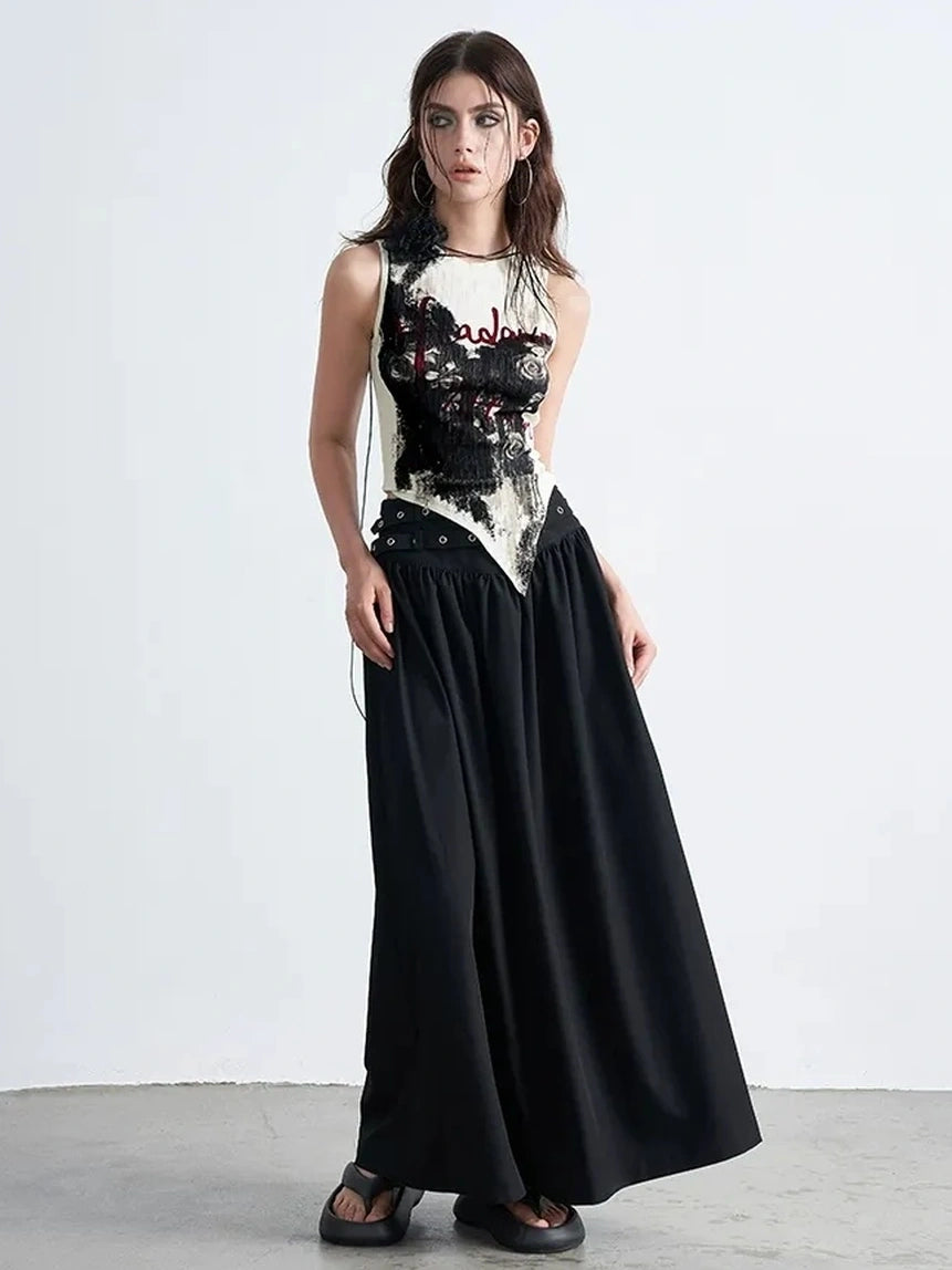 AFTADAWN Distressed Rose Hand Painted Camisole T-shirt