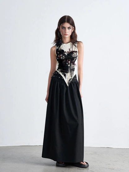 AFTADAWN Distressed Rose Hand Painted Camisole T-shirt