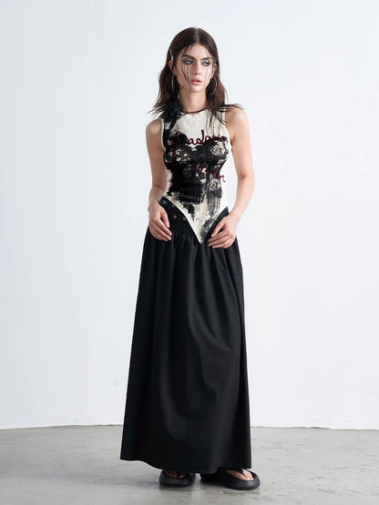 AFTADAWN Distressed Rose Hand Painted Camisole T-shirt