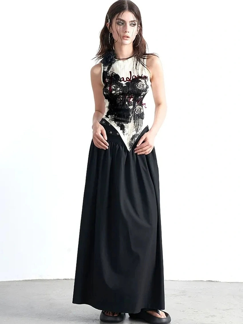 AFTADAWN Distressed Rose Hand Painted Camisole T-shirt