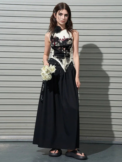 AFTADAWN Distressed Rose Hand Painted Camisole T-shirt