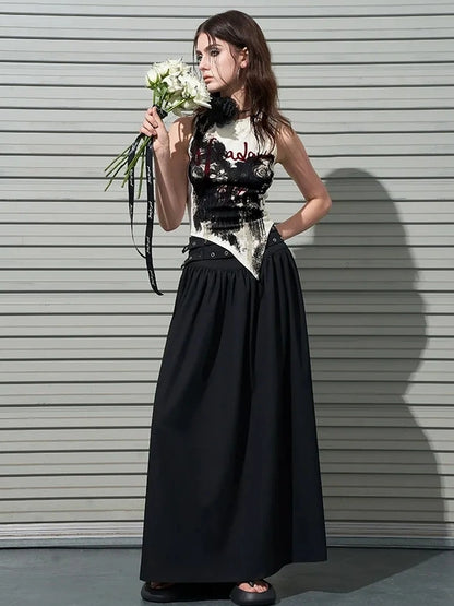 AFTADAWN Distressed Rose Hand Painted Camisole T-shirt