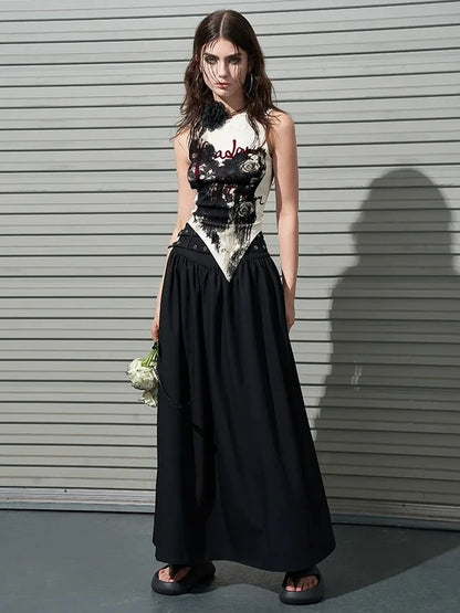 AFTADAWN Distressed Rose Hand Painted Camisole T-shirt