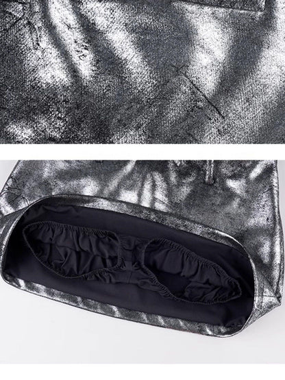 AFTADAWN Distressed Textured Silver Lurex Low Waist Women&