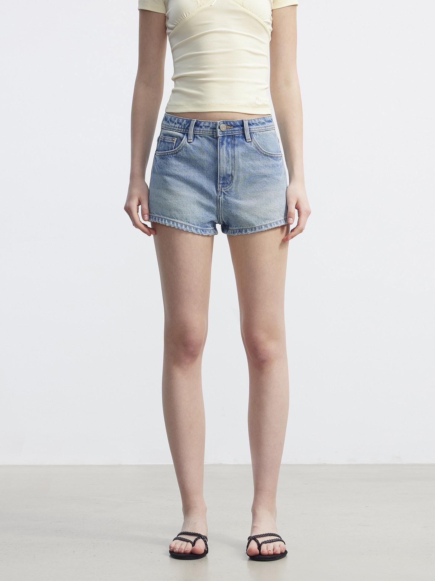 AFTADAWN Distressed Washed Brushed Hem Low Rise Micro A Line Women&