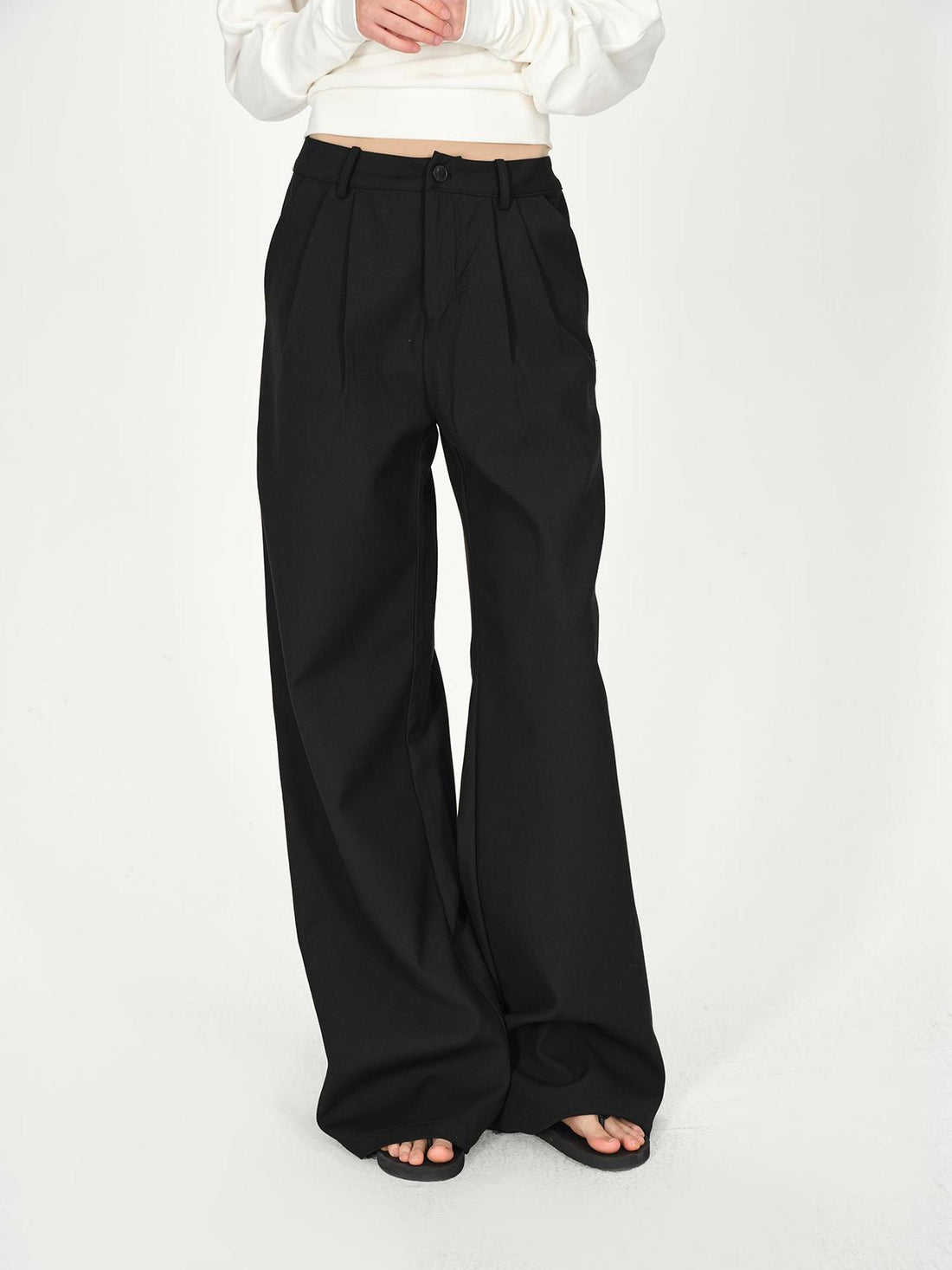 AFTADAWN Double Pleat Low Rise Wide Leg Trousers
