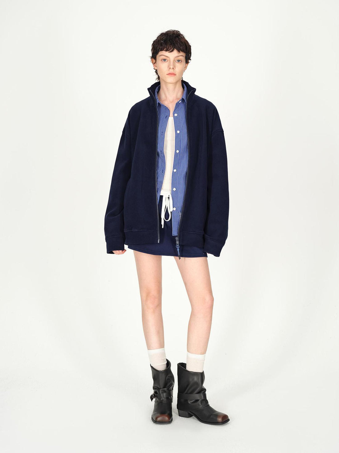 AFTADAWN Double Sided Fleece Stand Collar Oversized Warm Sweatshirt Jacket