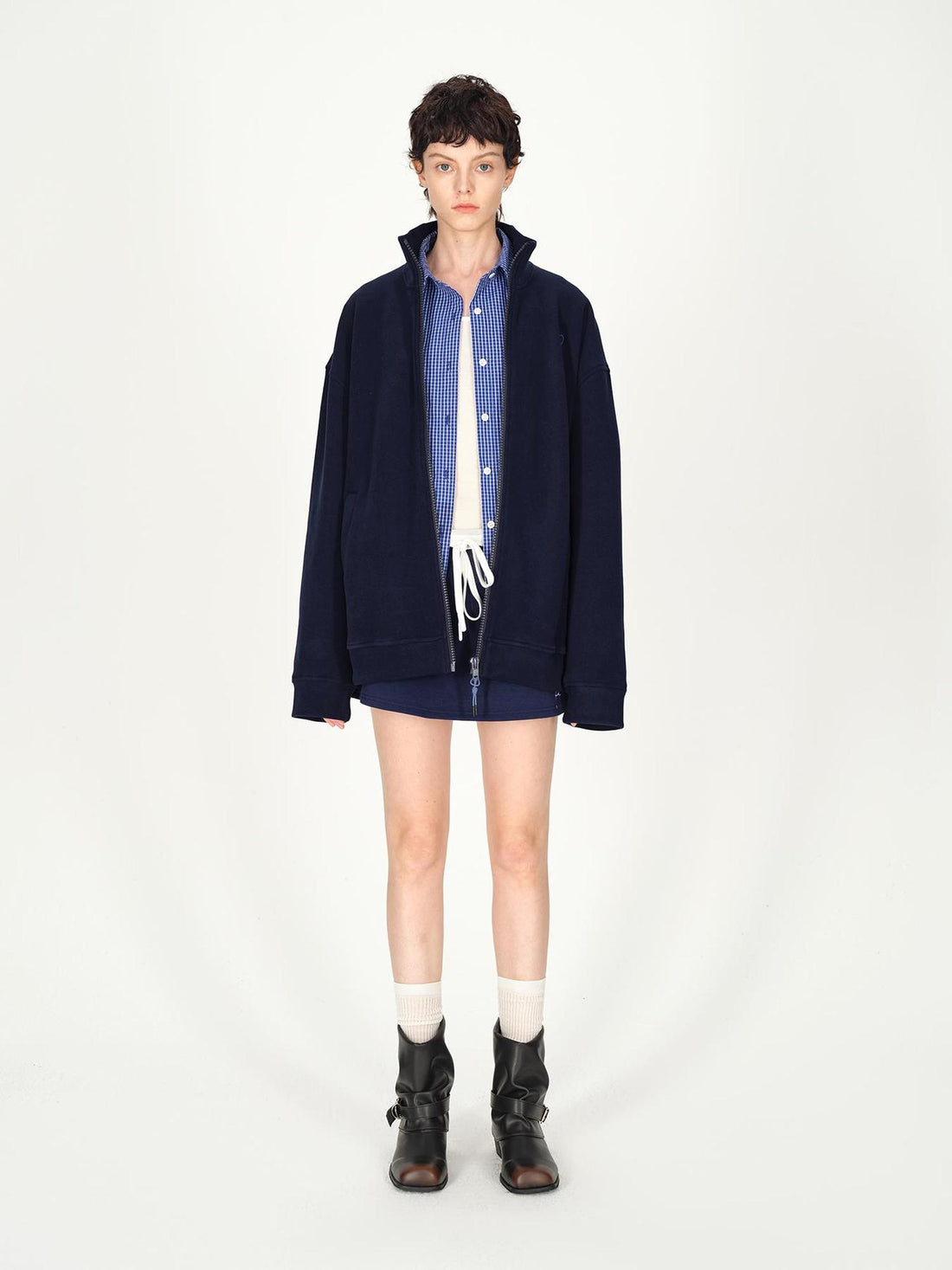 AFTADAWN Double Sided Fleece Stand Collar Oversized Warm Sweatshirt Jacket