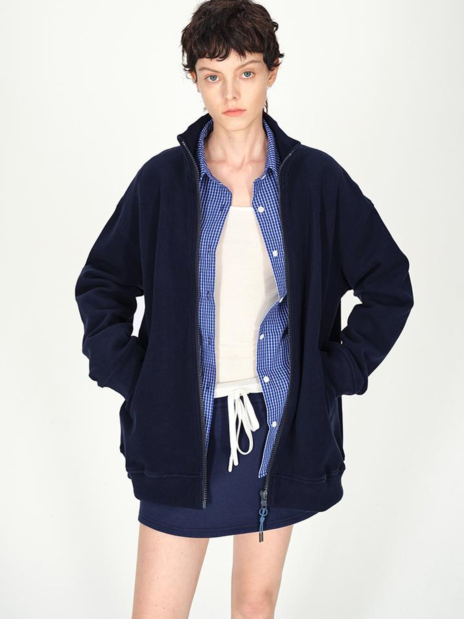 AFTADAWN Double Sided Fleece Stand Collar Oversized Warm Sweatshirt Jacket
