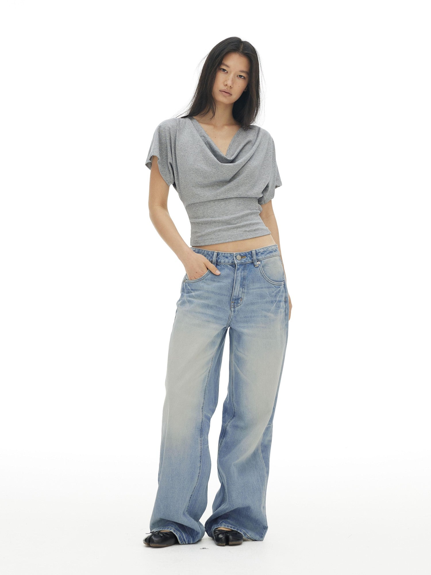 AFTADAWN Draped Backless Chain Waist Cinch Batwing Women&