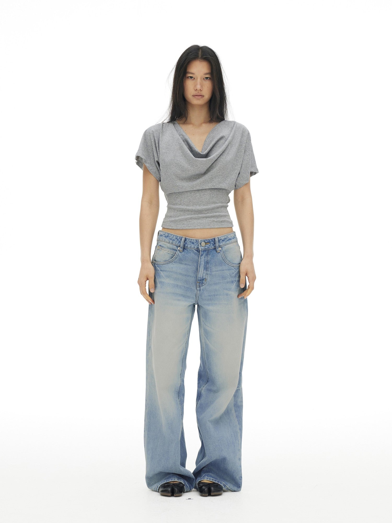 AFTADAWN Draped Backless Chain Waist Cinch Batwing Women&