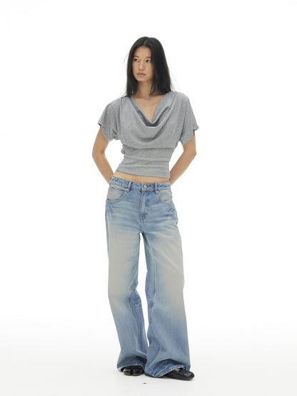 AFTADAWN Draped Backless Chain Waist Cinch Batwing Women&