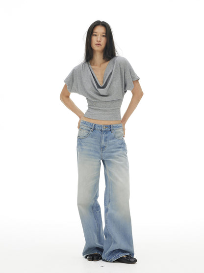 AFTADAWN Draped Backless Chain Waist Cinch Batwing Women&