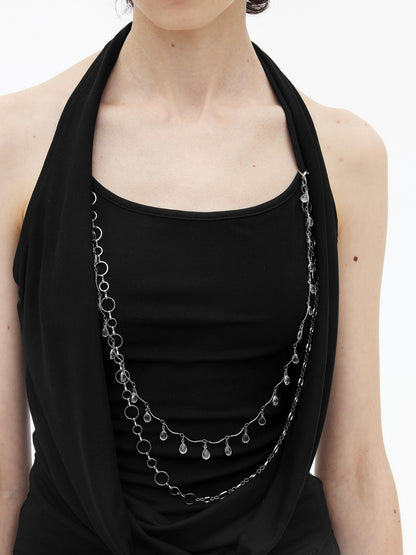 AFTADAWN Draped Cowl Neck Removable Chain Faux Two Piece Women&