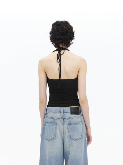 AFTADAWN Draped Cowl Neck Removable Chain Faux Two Piece Women&