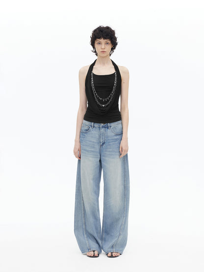 AFTADAWN Draped Cowl Neck Removable Chain Faux Two Piece Women&