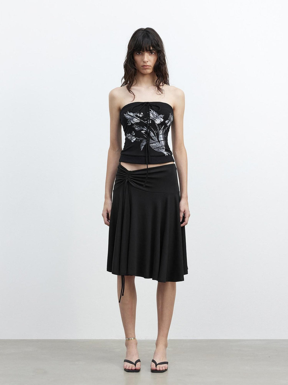 AFTADAWN Draped Drawstring Ruched High Waist A Line Women&