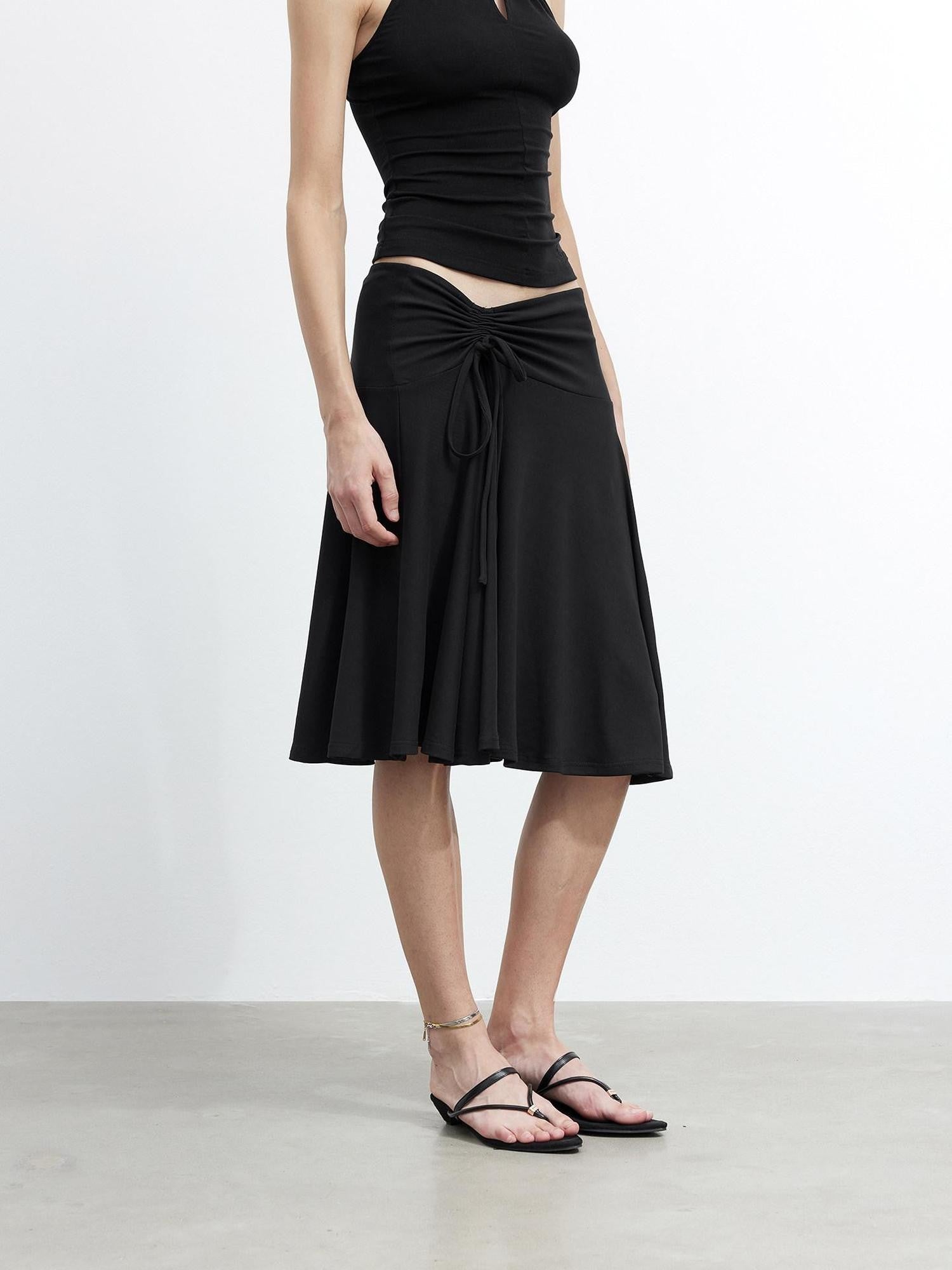 AFTADAWN Draped Drawstring Ruched High Waist A Line Women&