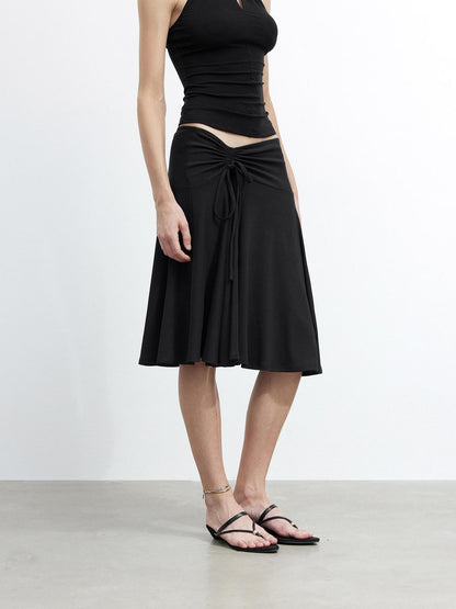 AFTADAWN Draped Drawstring Ruched High Waist A Line Women&