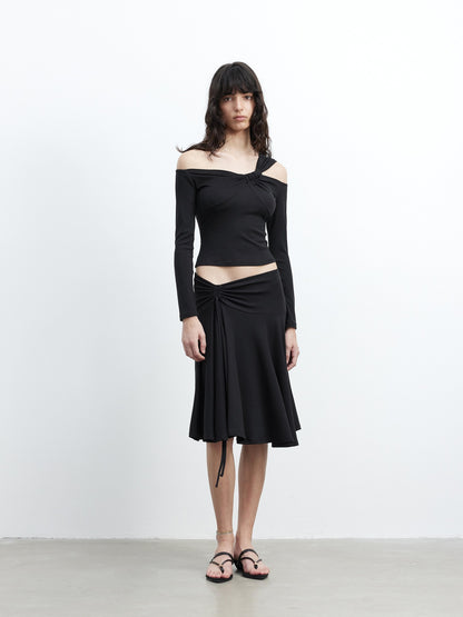 AFTADAWN Draped Drawstring Ruched High Waist A Line Women&