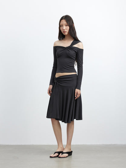 AFTADAWN Draped Drawstring Ruched High Waist A Line Women&