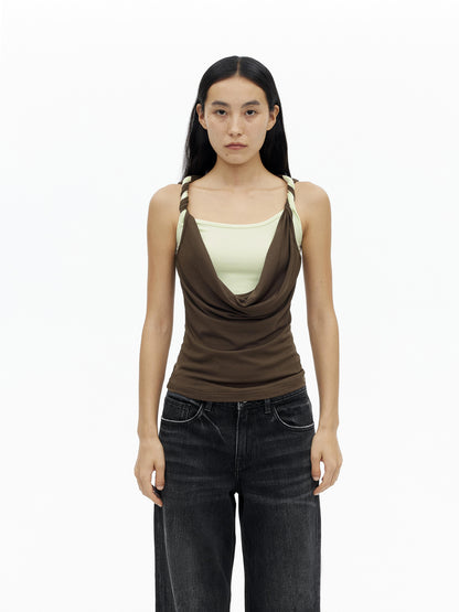 AFTADAWN Draped Mock Neck Knotted Strap Camisole Top