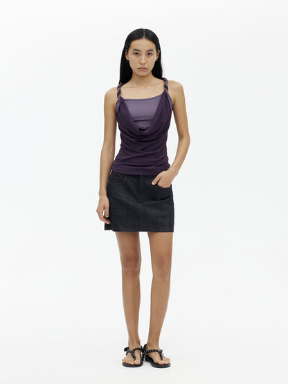 AFTADAWN Draped Mock Neck Knotted Strap Camisole Top