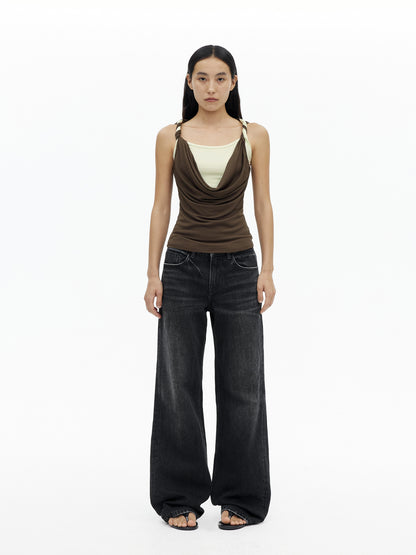 AFTADAWN Draped Mock Neck Knotted Strap Camisole Top