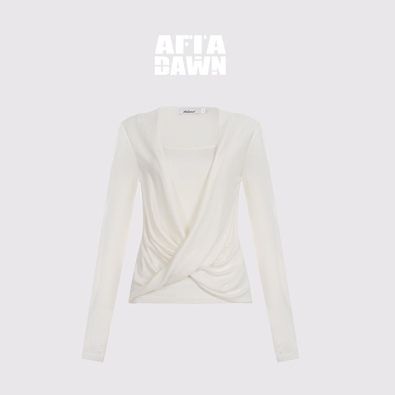 AFTADAWN_Draped_Ruched_V-neck_Faux_Two_Piece_Women&