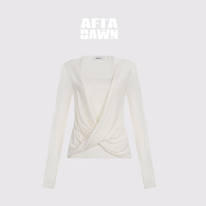 AFTADAWN_Draped_Ruched_V-neck_Faux_Two_Piece_Women&