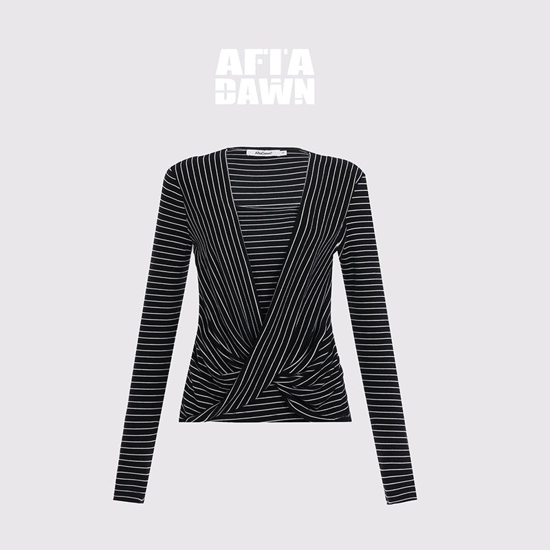 AFTADAWN_Draped_Ruched_V-neck_Faux_Two_Piece_Women&