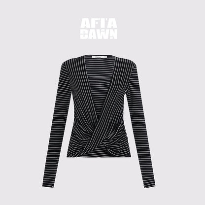AFTADAWN_Draped_Ruched_V-neck_Faux_Two_Piece_Women&