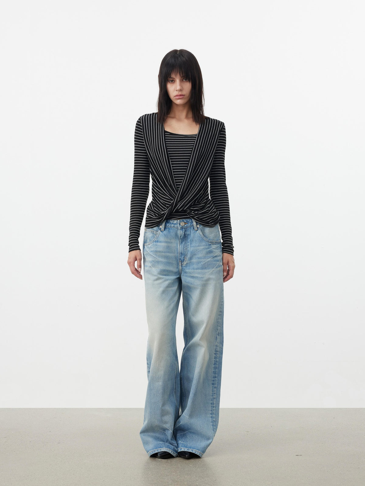 AFTADAWN Draped Ruched V-neck Faux Two Piece Women&