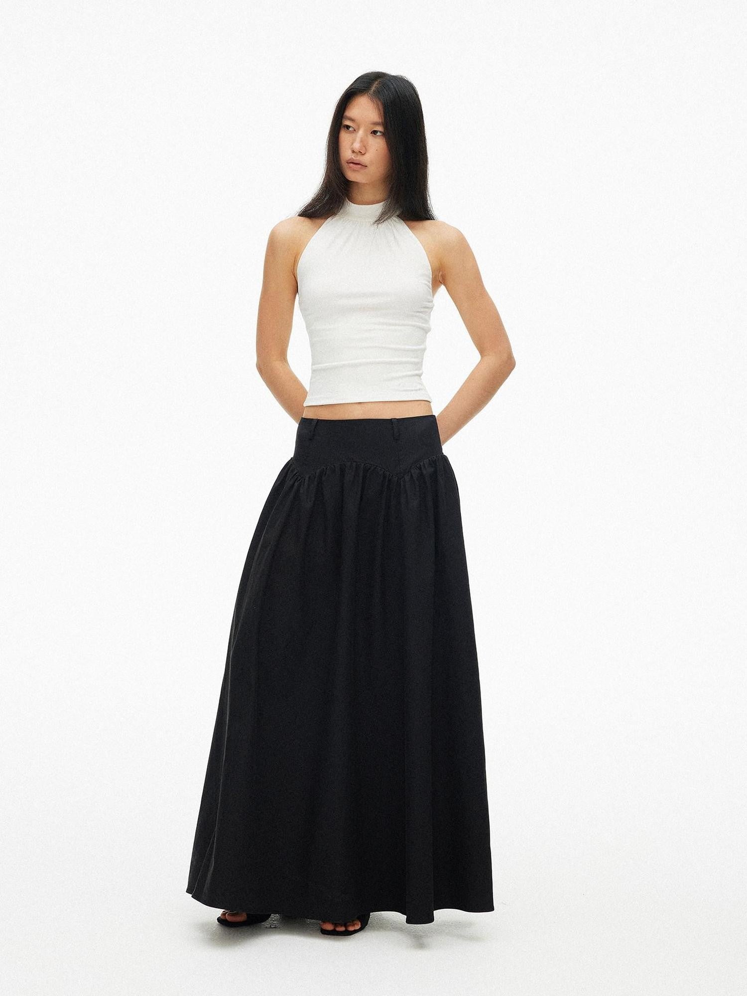 AFTADAWN Drapey Pleated Flared Low Waist Side Zipper Women&