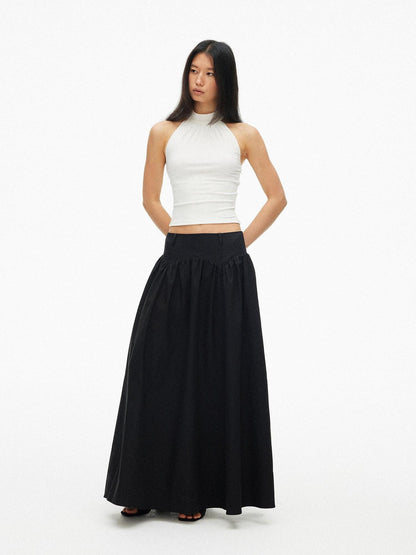 AFTADAWN Drapey Pleated Flared Low Waist Side Zipper Women&