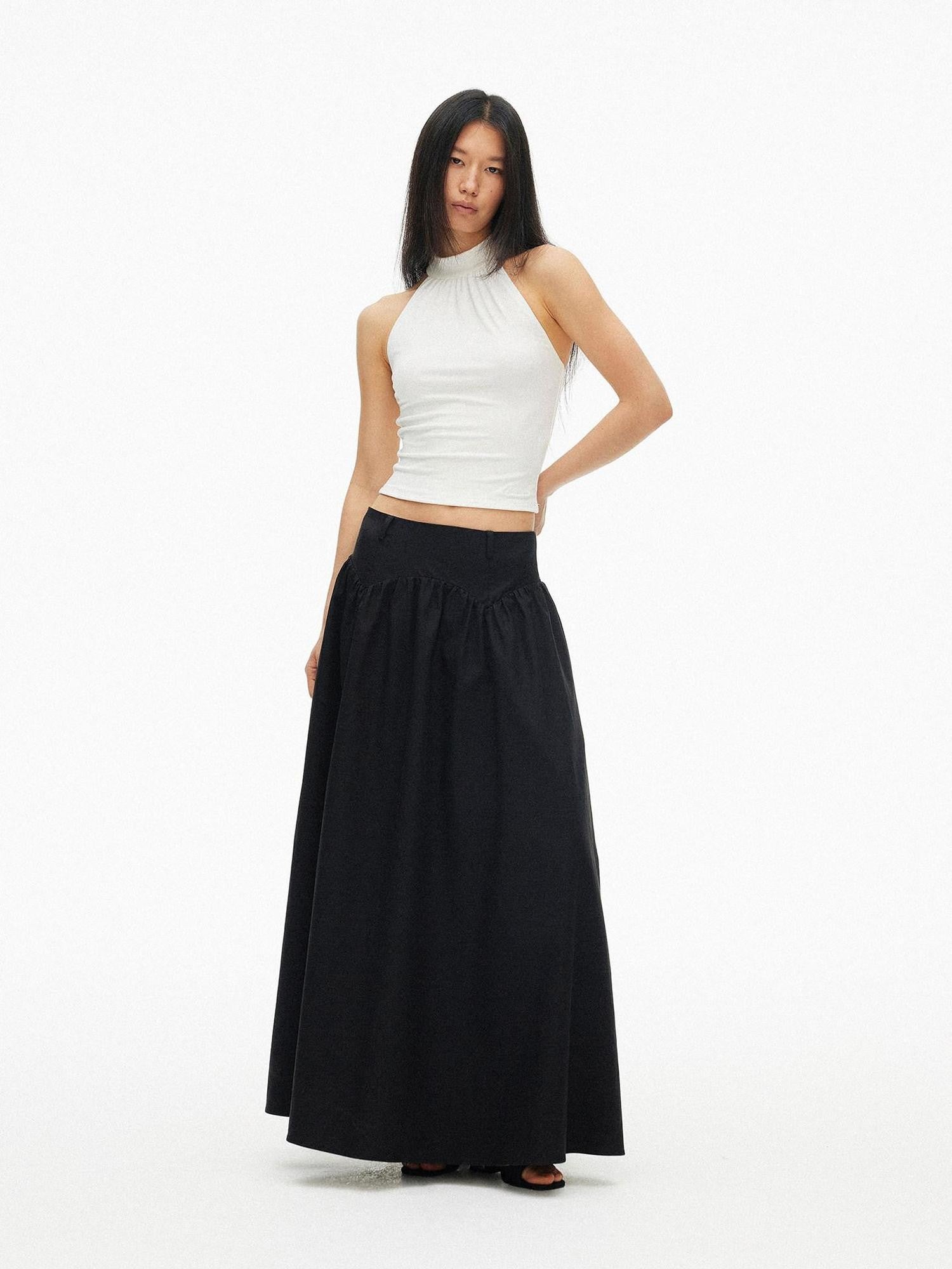 AFTADAWN Drapey Pleated Flared Low Waist Side Zipper Women&