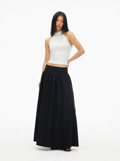 AFTADAWN Drapey Pleated Flared Low Waist Side Zipper Women&