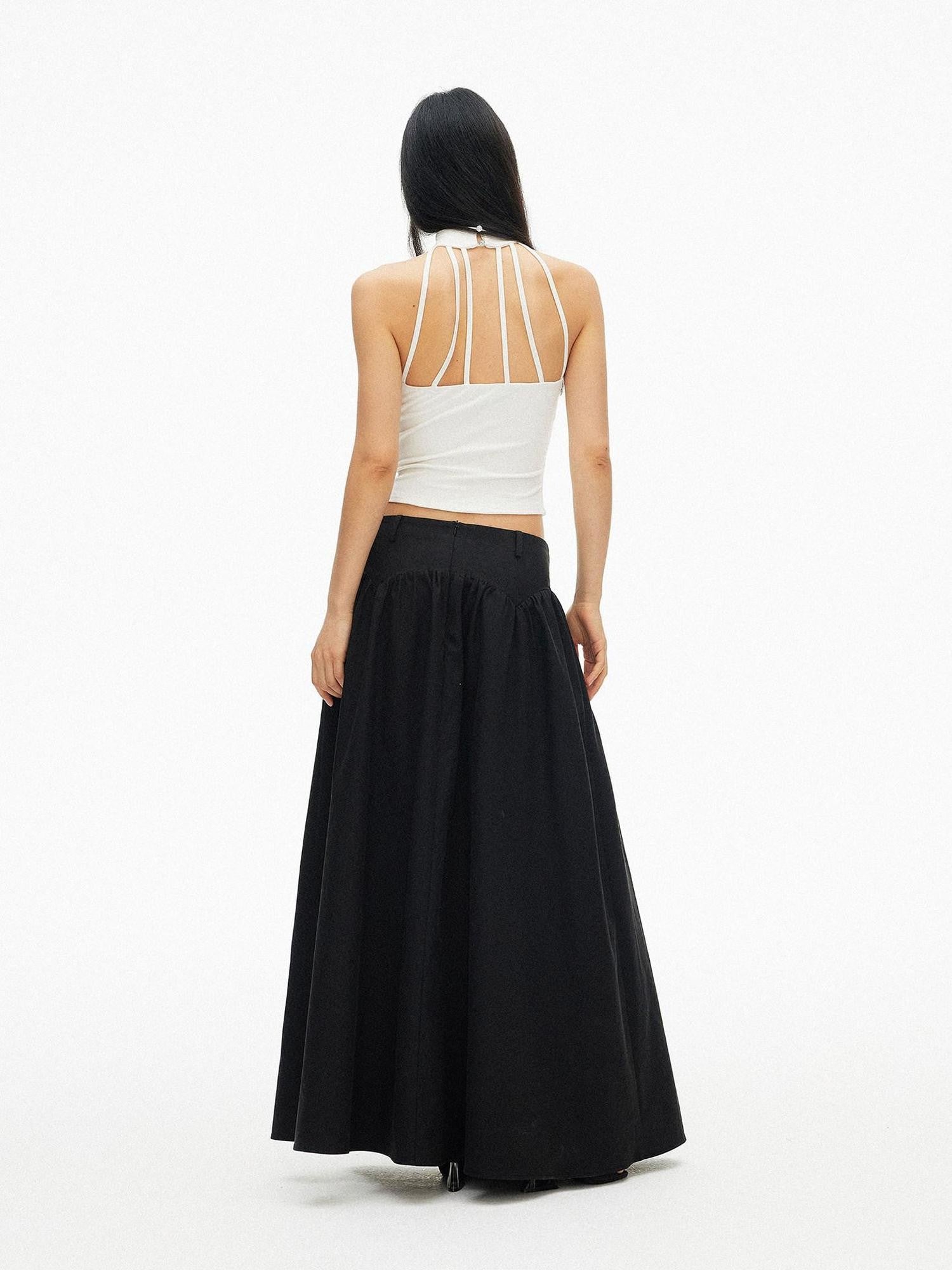 AFTADAWN Drapey Pleated Flared Low Waist Side Zipper Women&