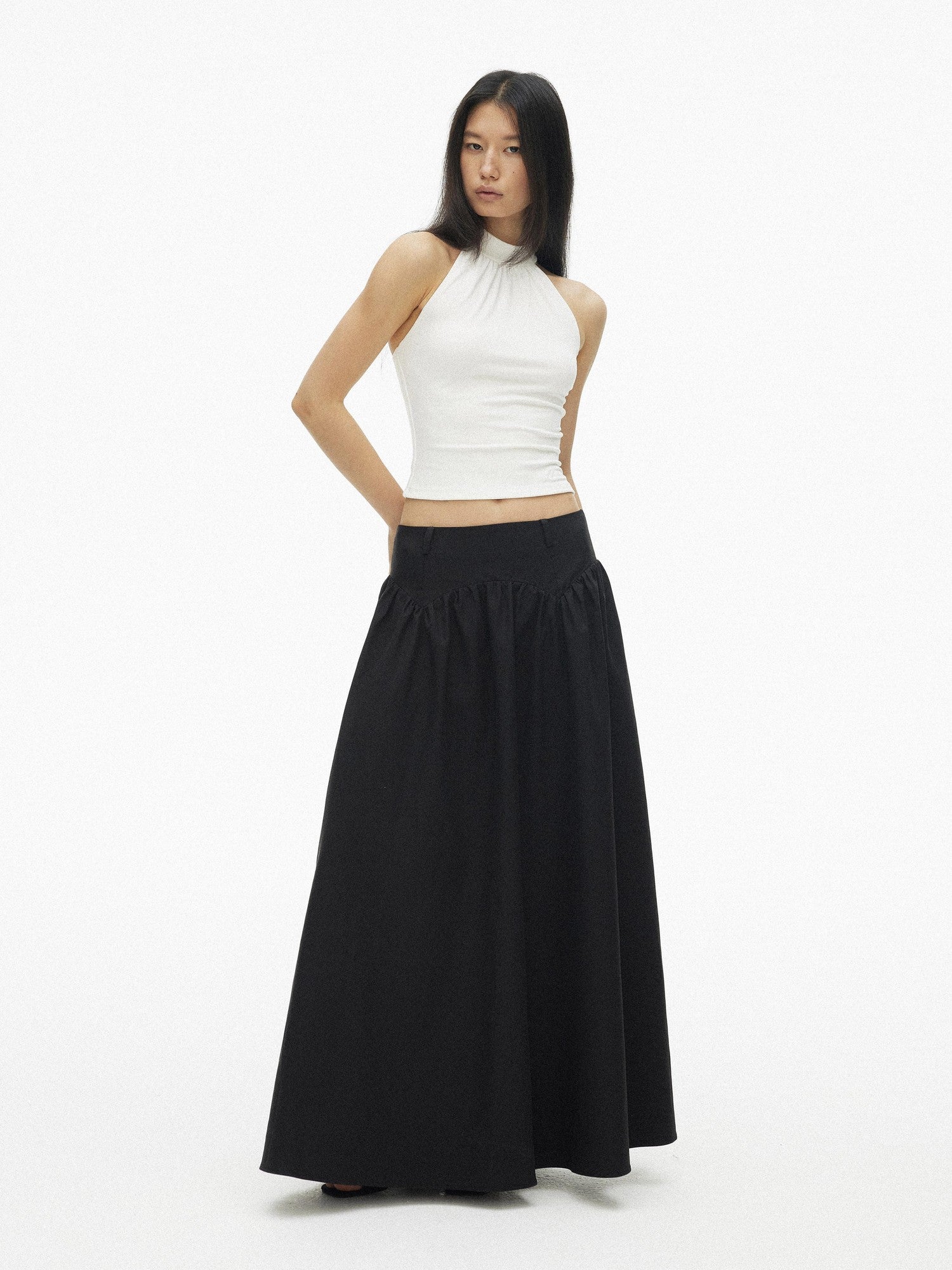 AFTADAWN Drapey Pleated Flared Low Waist Side Zipper Women&