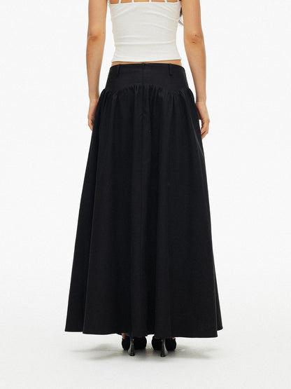 AFTADAWN Drapey Pleated Flared Low Waist Side Zipper Women&