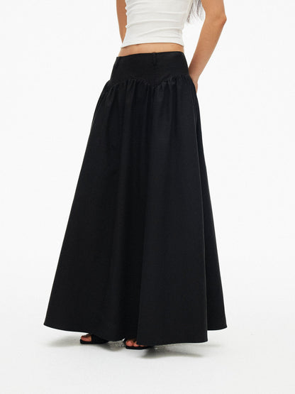 AFTADAWN Drapey Pleated Flared Low Waist Side Zipper Women&
