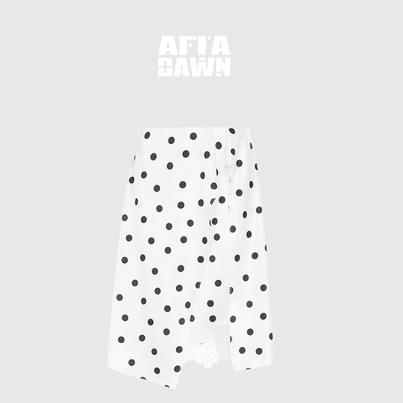 AFTADAWN_Drapey_Satin_Polka_Dot_Lace_Patchwork_Asymmetric_Women&