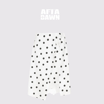 AFTADAWN_Drapey_Satin_Polka_Dot_Lace_Patchwork_Asymmetric_Women&
